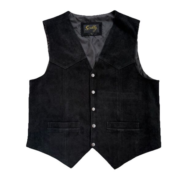 Scully Vest Mens Large Black Leather Suede Snap Lined Western Wear Cowboy Biker - Picture 1 of 11